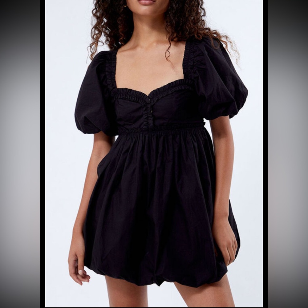 NWT Free People Black Mini Dress with Puff Sleeves